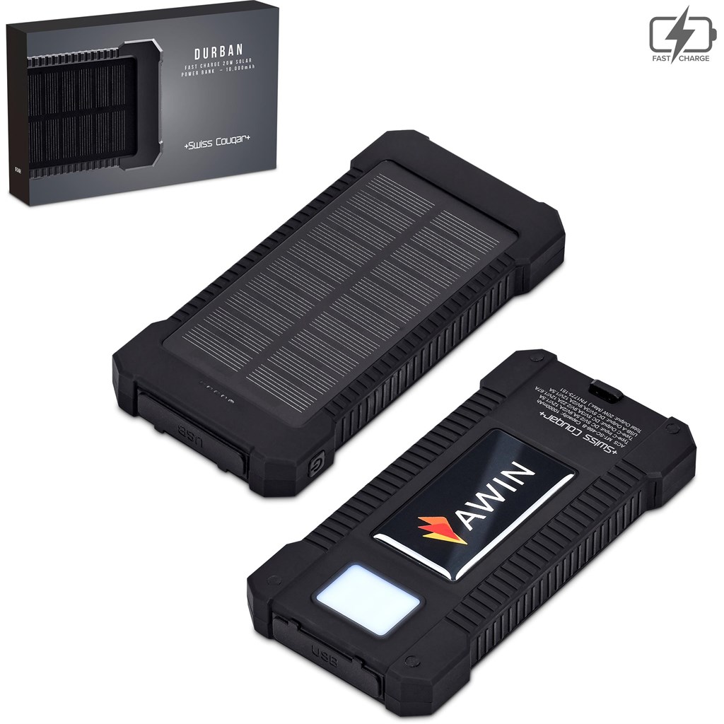 [MT-SC-466-B] Swiss Cougar Durban Fast Charge 20W Solar Power Bank -10000mAh