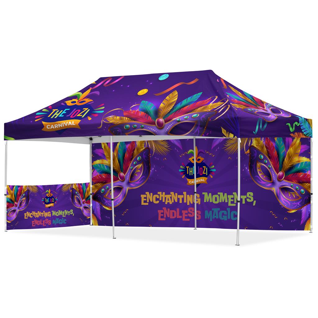 [VI-AM-219-D] Coated Steel Sublimated Gazebo 6m x 3m - 1 Short Half-Wall Skin - 1 Long Full Wall Skin