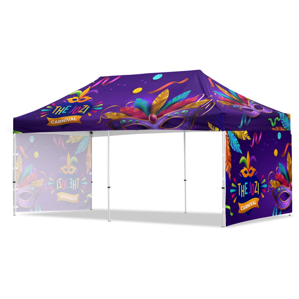 [VI-AM-221-D] Coated Steel Sublimated Gazebo 6m x 3m - 2 Short Full-Wall Skins