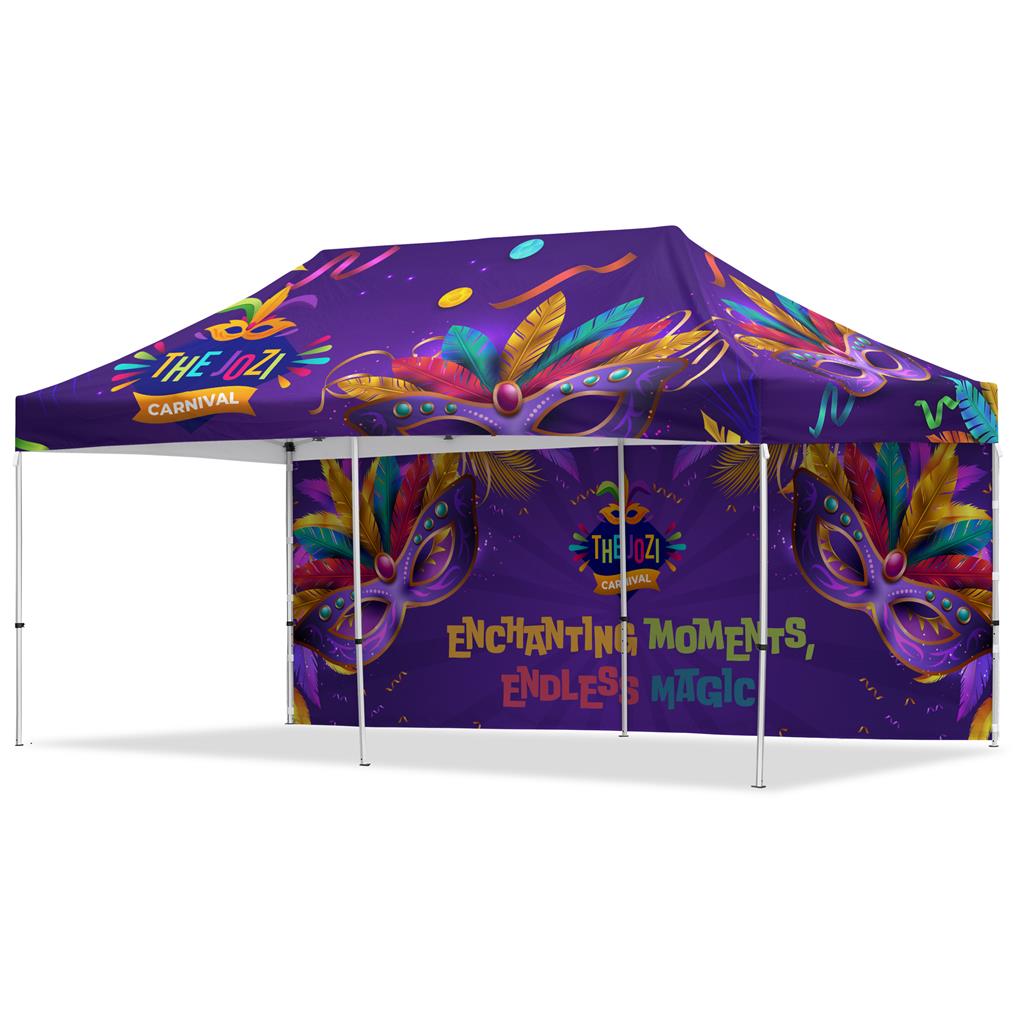 [VI-AM-223-D] Coated Steel Sublimated Gazebo 6m x 3m - 1 Long Full-Wall Skin