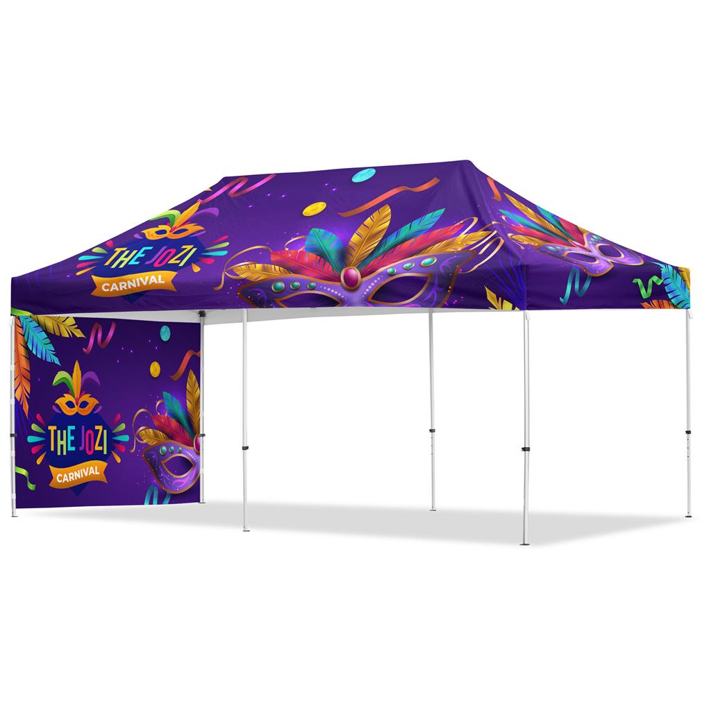 [VI-AM-224-D] Coated Steel Sublimated Gazebo 6m x 3m -  1 Short Full-Wall Skin