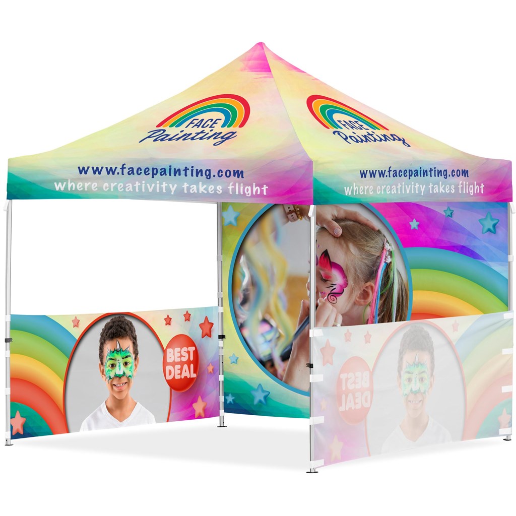 [VI-AM-226-D] Coated Steel Sublimated Gazebo 3 x 3m - 2 Half-Wall Skins - 1 Full-Wall Skin