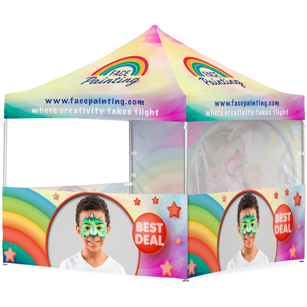 [VI-AM-227-D] Coated Steel Sublimated Gazebo 3m x 3m - 3 Half-Wall Skins -1 Full-Wall Skin