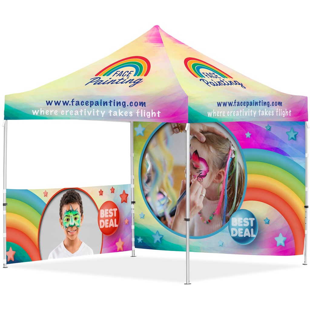 [VI-AM-228-D] Coated Steel Sublimated Gazebo 3m x 3m - 1 Half-Wall Skin - 1 Full-Wall Skin