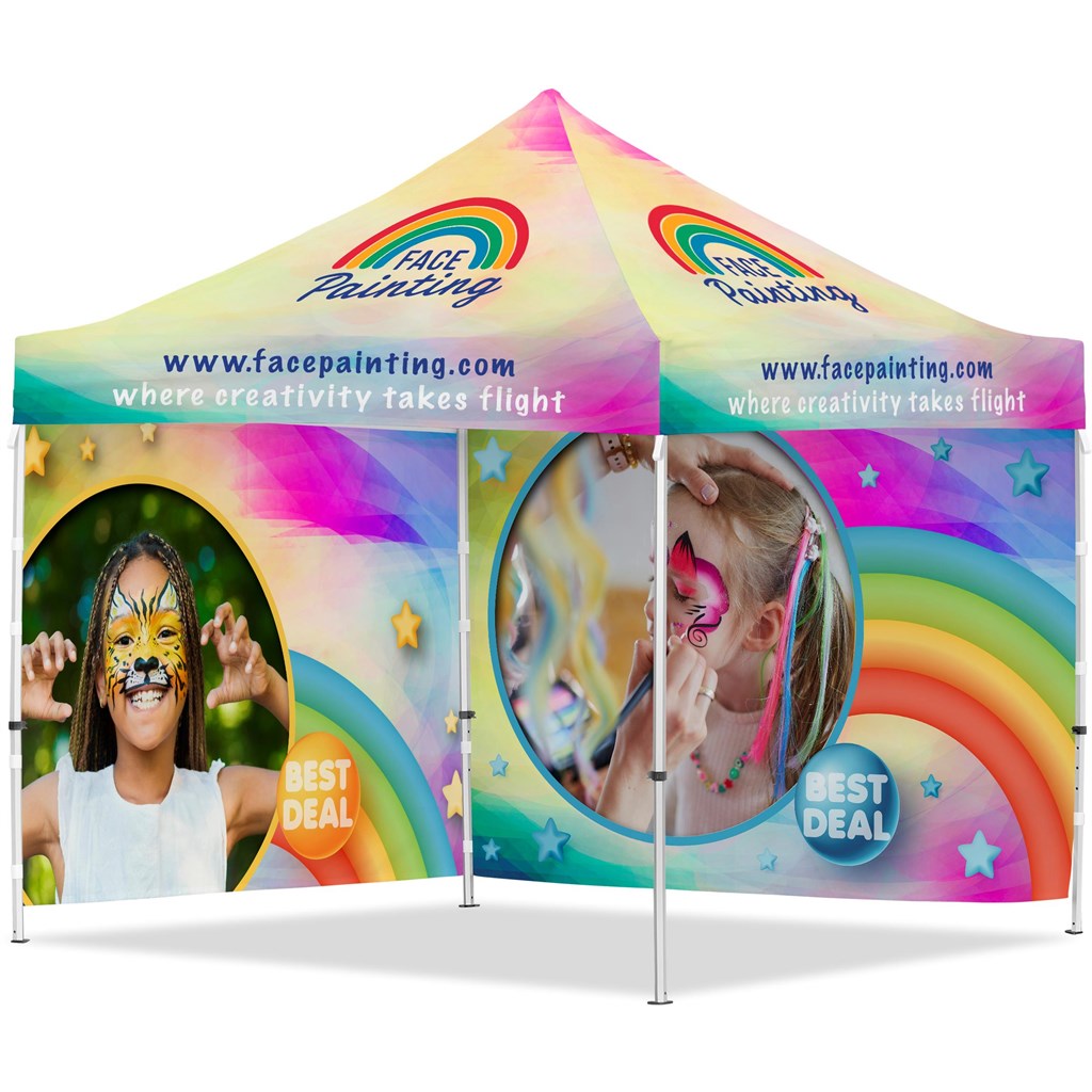 [VI-AM-229-D] Coated Steel Sublimated Gazebo 3m x 3m - 2 Full-Wall Skins