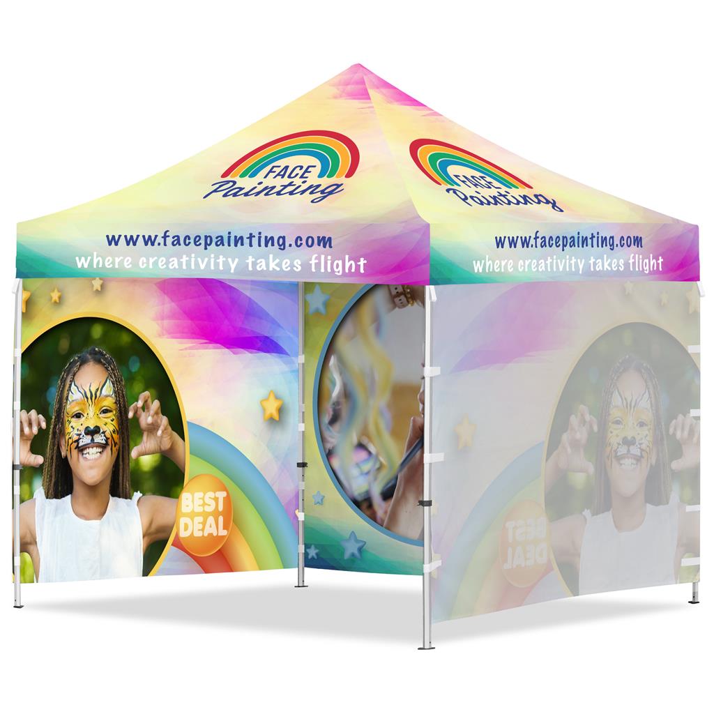 [VI-AM-230-D] Coated Steel Sublimated Gazebo 3m x 3m - 3 Full-Wall Skins