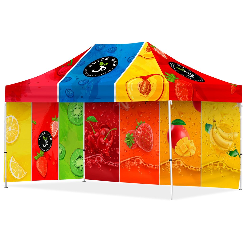 [VI-AM-236-D] Coated Steel Sublimated Gazebo 4.5m x 3m - 1 Long Full-Wall Skin - 1 Short Full Wall Skin