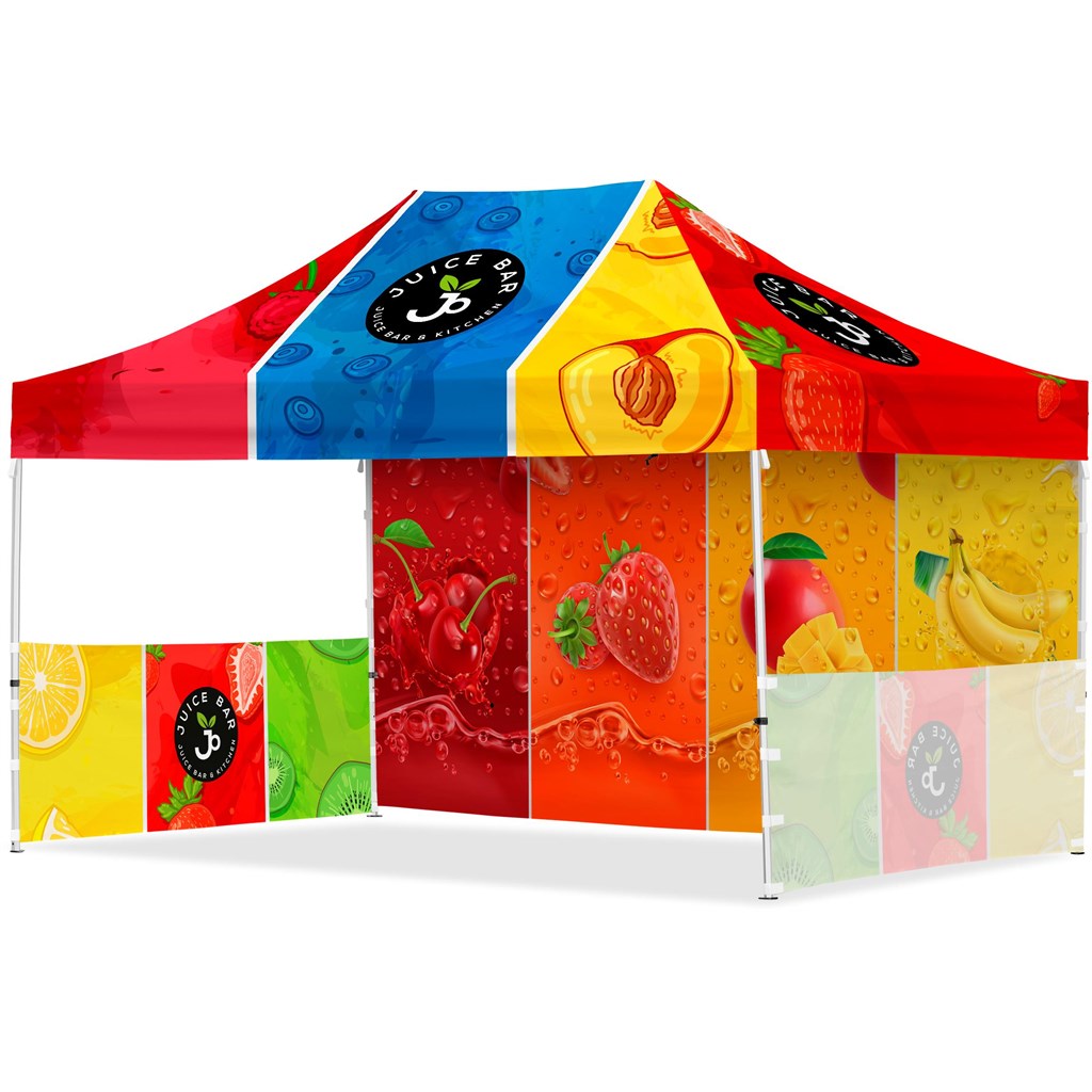 [VI-AM-237-D] Coated Steel Sublimated Gazebo 4.5m x 3m - 1 Long Full-Wall Skin - 2 Short Half-Wall Skins