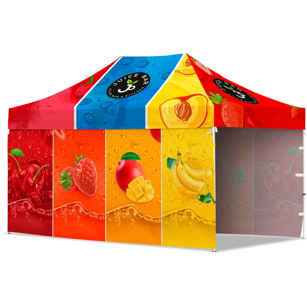 [VI-AM-239-D] Coated Steel Sublimated Gazebo 4.5 x 3m - 2 Long Full-Wall Skins