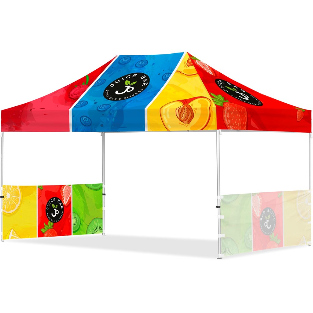[VI-AM-241-D] Coated Steel Sublimated Gazebo 4.5m x 3m - 2 Short  Half-Wall Skins