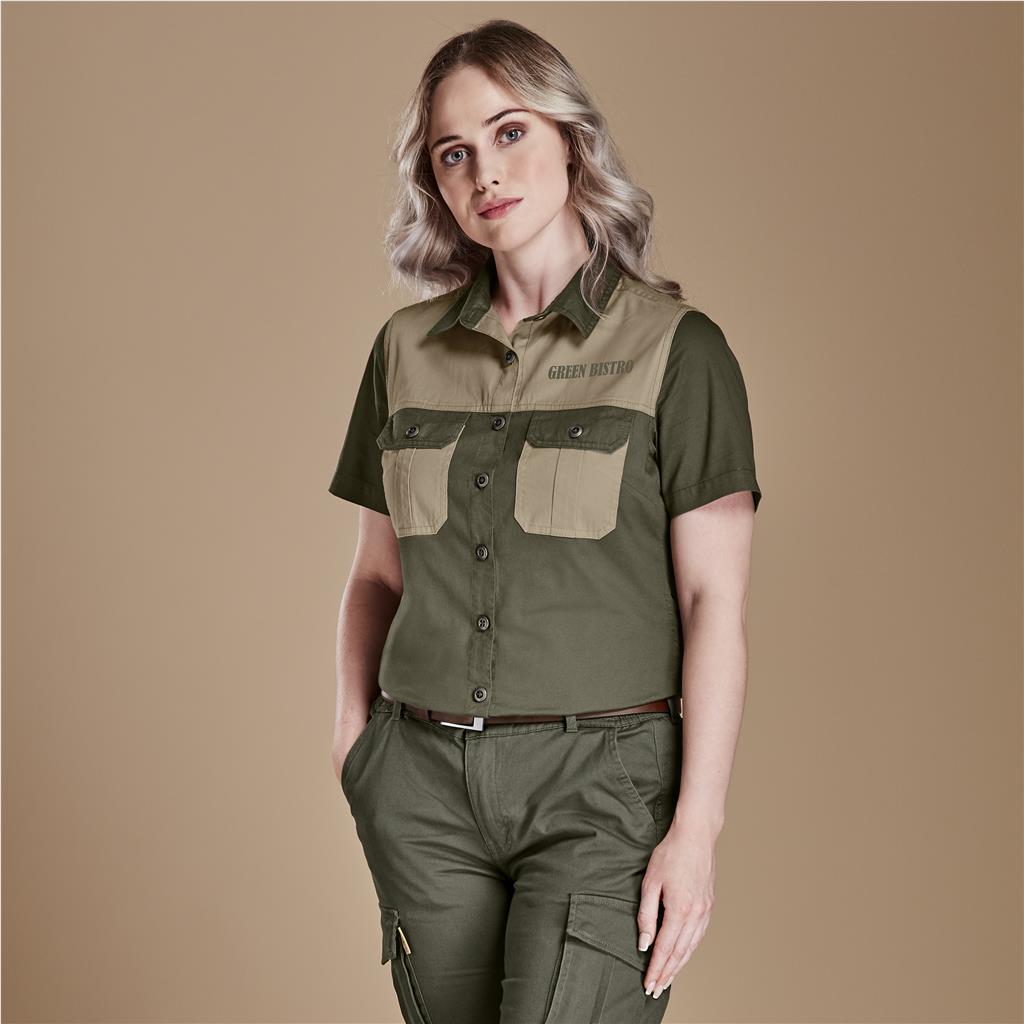 Ladies Short Sleeve Serengeti 2-Tone Bush Shirt (STONE, 2XL)