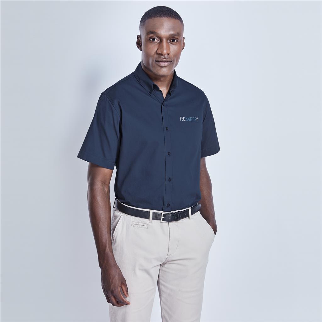 Mens Short Sleeve Brushed Cotton Twill Moderna Shirt (NAVY, 2XL)