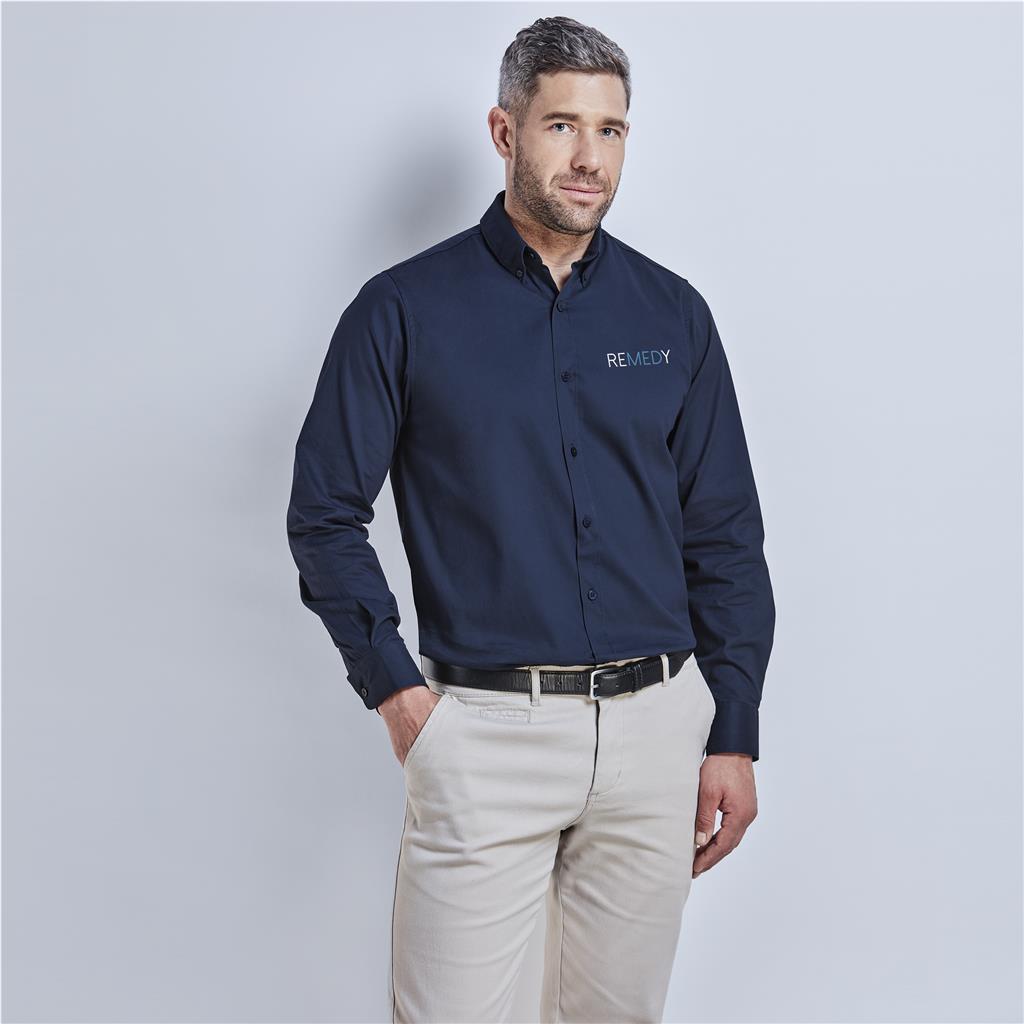 Mens Long Sleeve Brushed Cotton Twill Moderna Shirt (NAVY, 2XL)