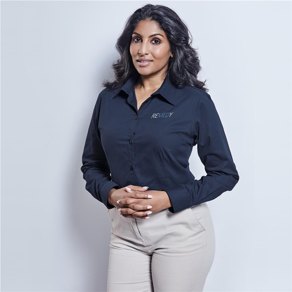 Ladies Long Sleeve Brushed Cotton Twill Moderna Shirt (NAVY, 2XL)