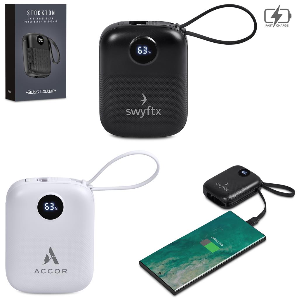 Swiss Cougar Stockton Fast Charge 22.5W Power Bank - 10000mAh (BLACK)