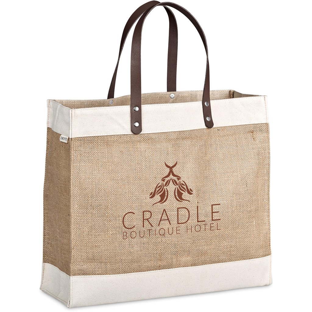 [BG-OK-481-B] Okiyo Reza Jute & Cotton Tote with Leather Handles