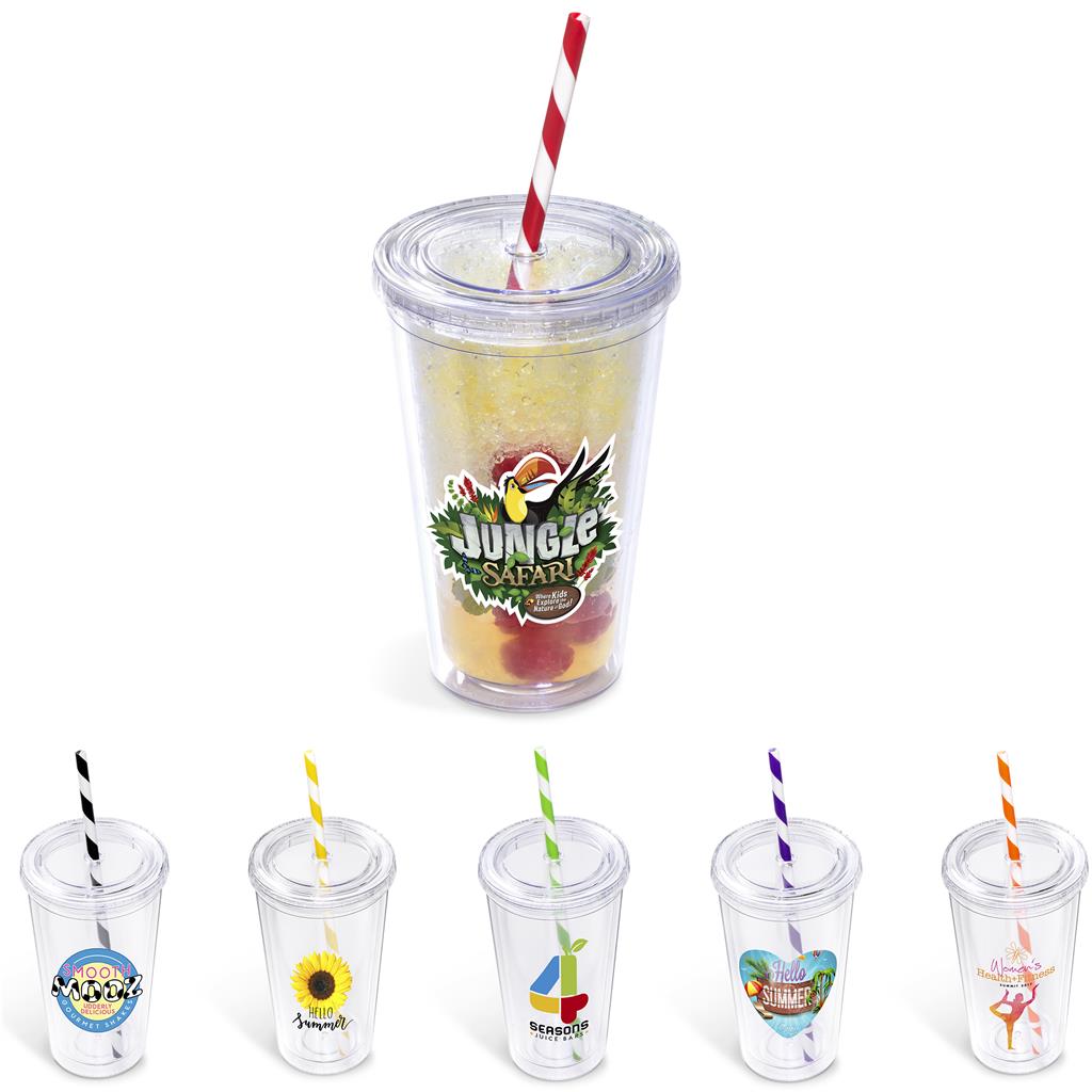 [GF-AM-668-B] Malibu Double-Wall Plastic Tumbler & Straw - 470ml